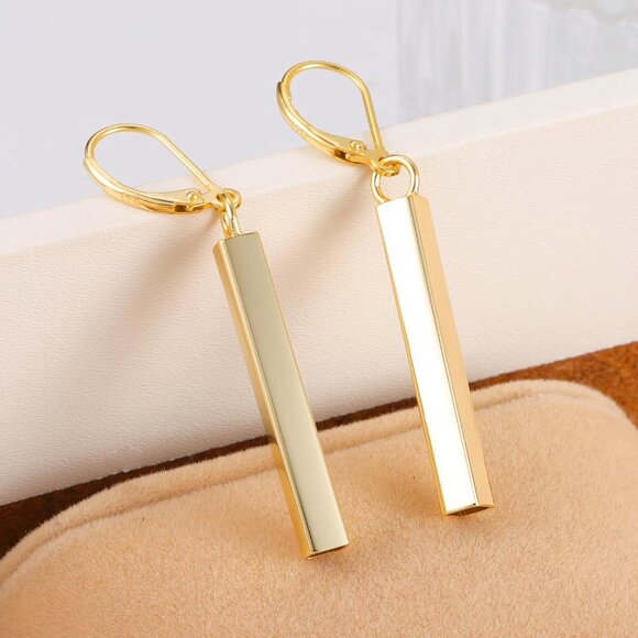 925 Sterling Silver Bar Dangle Drop Earrings for Women, 14K Gold French Style Le - Picture 7 of 8